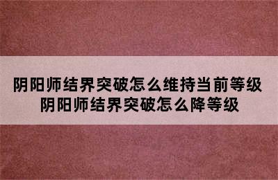 阴阳师结界突破怎么维持当前等级 阴阳师结界突破怎么降等级